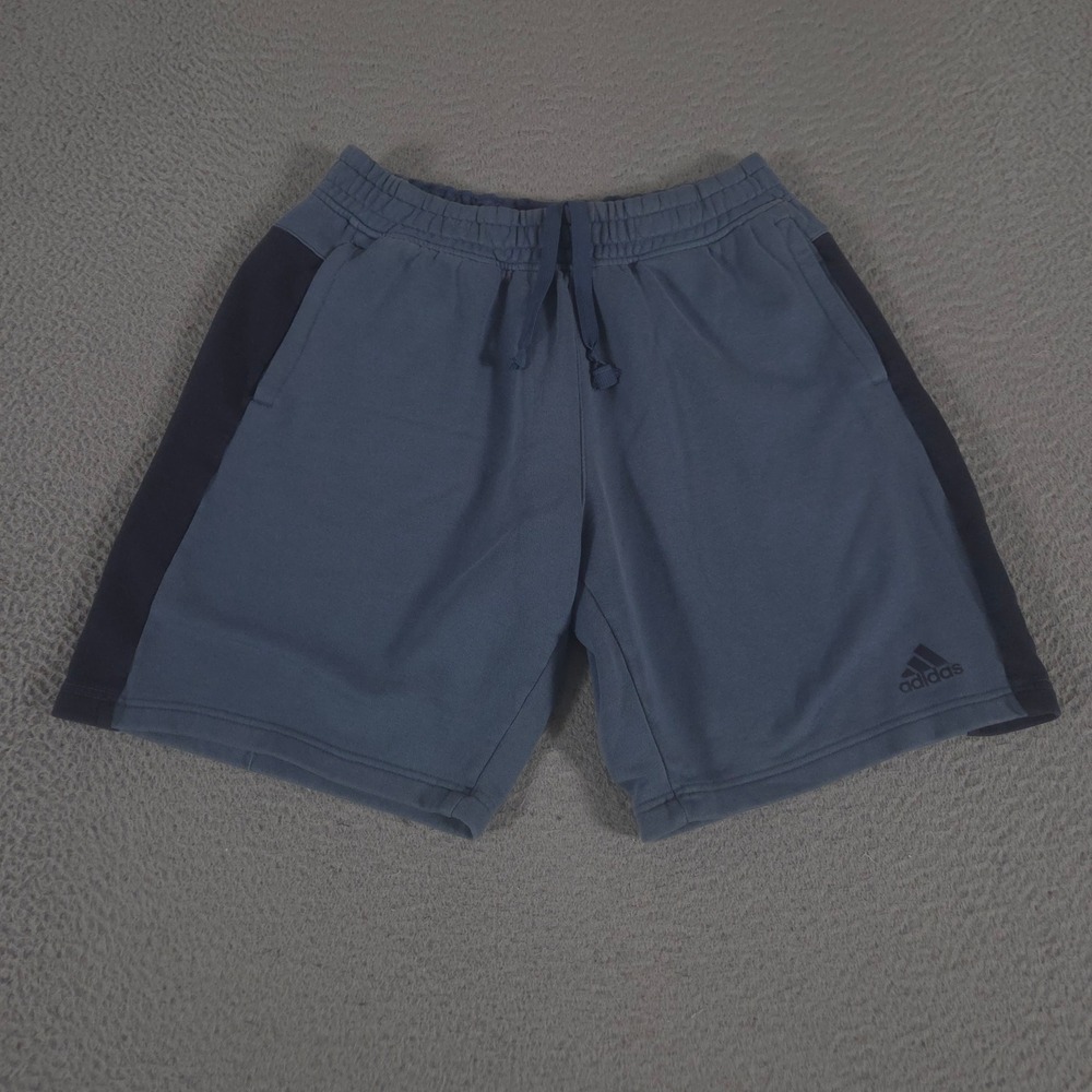 Adidas Shorts Mens Medium Blue Post Game Fleece Contrast Side Panel Logo Pocket